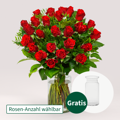 Roter Rosenstrauß mit Vase Roter Rosenstrauß mit Vase
